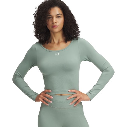 Immagine prodotto da Under Armour Maglia a Maniche Lunghe Donna - UA Train Seamless - Silica Green/Bianco