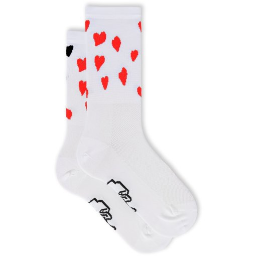 Foto de FINGERSCROSSED Calcetines Ciclismo - Classic Trip - Red Hearts - Blanco