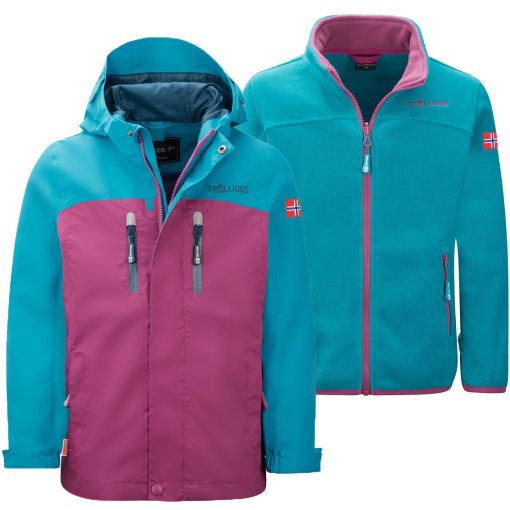 Produktbild von Trollkids Bryggen Wasserdichte 3-in-1 Jacke Mädchen - Bright Berry/Dark Turquoise/Madeira Blue