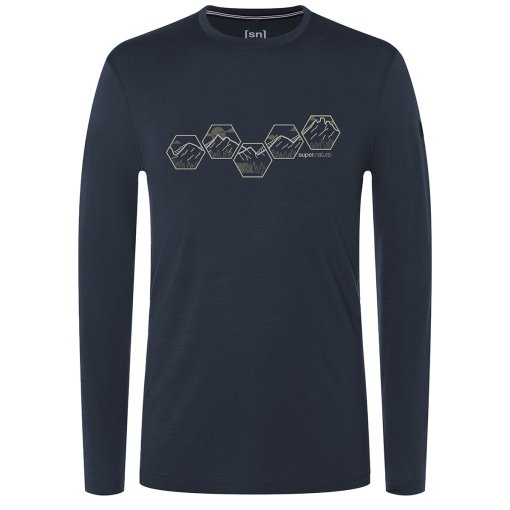 Foto de SUPER.NATURAL Maillot de Manga Larga Hombre - Hexa - Blueberry/Feather Grey/Tea Leaf