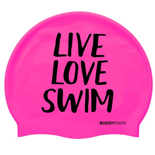 Produktbild von Buddyswim Silikon Badekappe - LIVE LOVE SWIM - pink