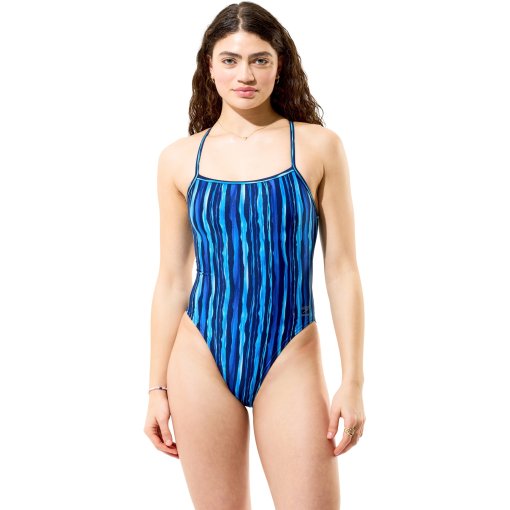 Bild von Speedo Printed Web Back Badeanzug Damen - brushy stripes-calm cobalt