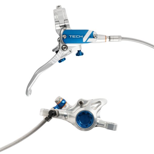 Produktbild von Hope Tech 4 X2 Scheibenbremse - Stahlflex - silber/blau - Hebel rechts