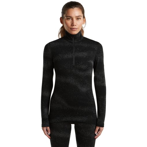 Photo produit de Icebreaker Merino 260 Oasis Vertex Haut thermique à manches longues et fermeture éclair courte Chillwave pour femme - Black/Obsidian