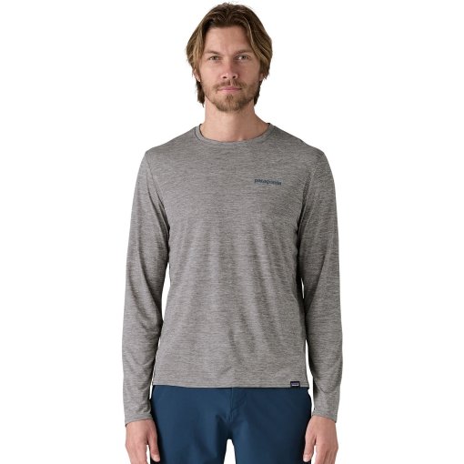 Foto de Patagonia Camiseta de Manga Larga Hombre - Capilene Cool Daily Graphic - Waters - Boardshort Logo Abalone Blue: Feather Grey
