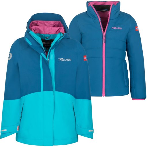 Foto de Trollkids Chaqueta 3 en 1 Niña - Skanden - Dark Turquoise/Madeira Blue/Bright Berry