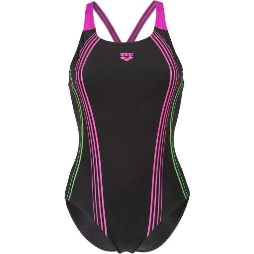 Produktbild von arena Performance Clear Lines V Back Bustier Badeanzug Damen - Black/Very Fuchsia