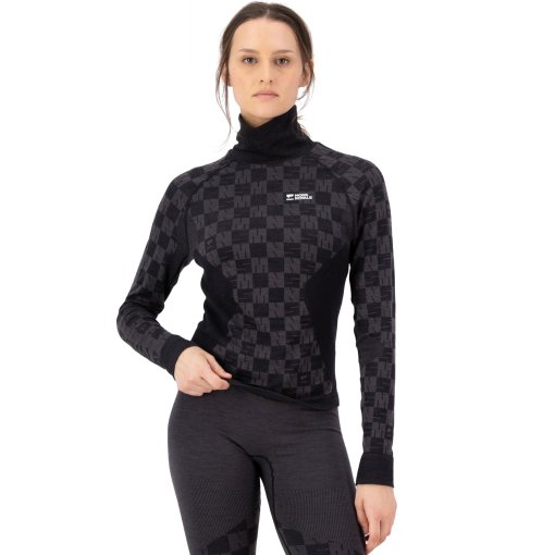 Immagine prodotto da Mons Royale Maglia Intima Maniche Lunghe Donna - Ascender Merino Seamless Mock Neck - forged iron / nero