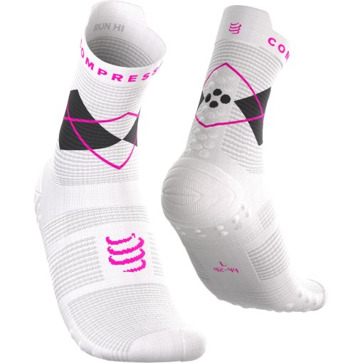 Slika izdelka Compressport Tekmovalne kompresijske nogavice Pro Racing v4.0 Run High - Diamond - white/black/neon pink