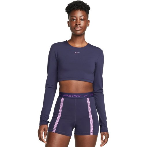Photo produit de Nike T-Shirt Manches Longues Femme - Pro Dri-FIT Crop - purple ink/purple cosmos/rush FB5233-555