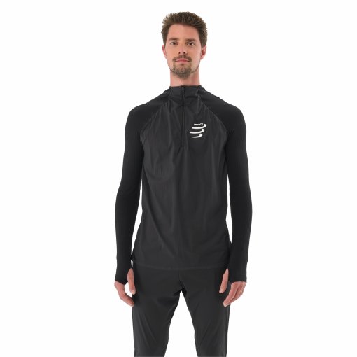 Produktbild von Compressport Hurricane Windproof Seamless Half Zip Langarmshirt Herren - schwarz