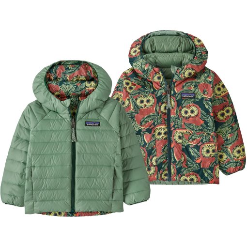 Foto de Patagonia Plumífero Chaqueta con Capucha Bebé - Reversible Down Sweater - Saw See Owl: Cascade Green
