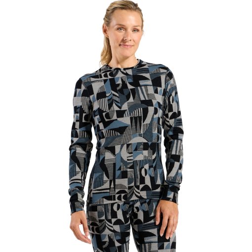 Foto de Odlo Camiseta Interior Manga Larga Mujer - Merino Warm Jacquard - provincial blue - black