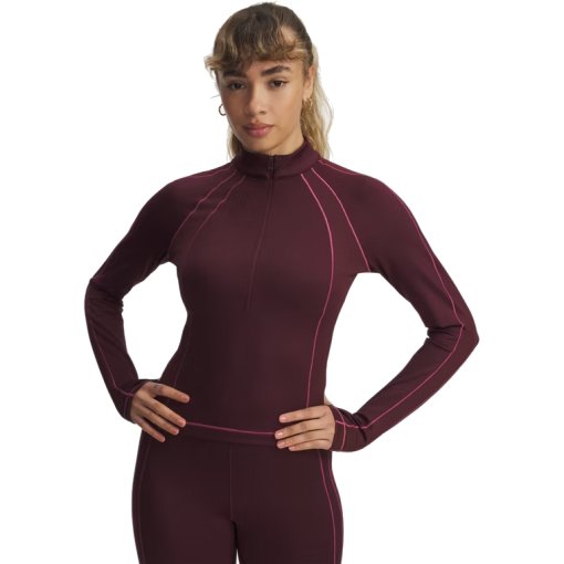 Foto de Under Armour Parte de Arriba Texturizada con Media Cremallera Mujer - UA ColdGear® - Dark Maroon/Fuchsia Dusk/Metallic Silver
