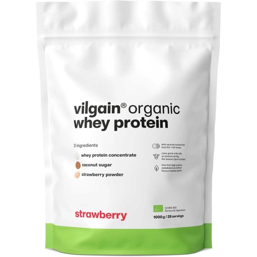 Productfoto van Vilgain BIO Whey Protein Aardbei - Eiwitdrankpoeder - 1000g