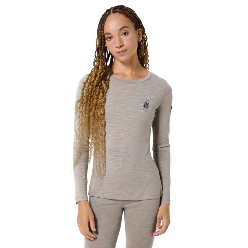 Immagine prodotto da SUPER.NATURAL Maglia a Maniche Lunghe Donna - Lil Ski Bunny - Vintage Khaki Melange/Various