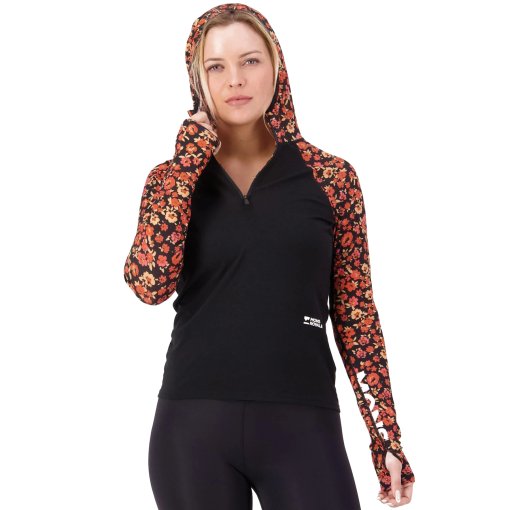 Picture of Mons Royale Bella Merino Long Sleeve Hood Women - ditzy camo / black