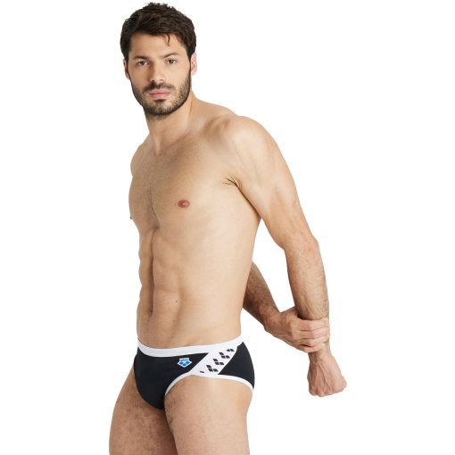 Foto de arena Bañador Slip Hombre - Icons Solid - Negro-Blanco