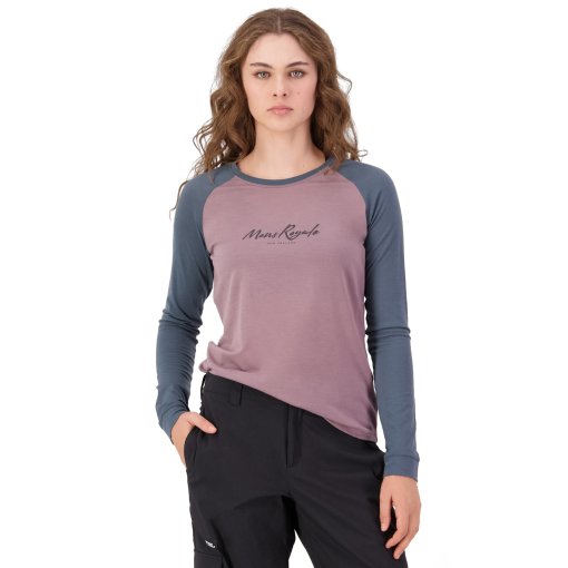 Picture of Mons Royale Icon Merino Raglan Long Sleeve Women - dusty mauve / dark cypress