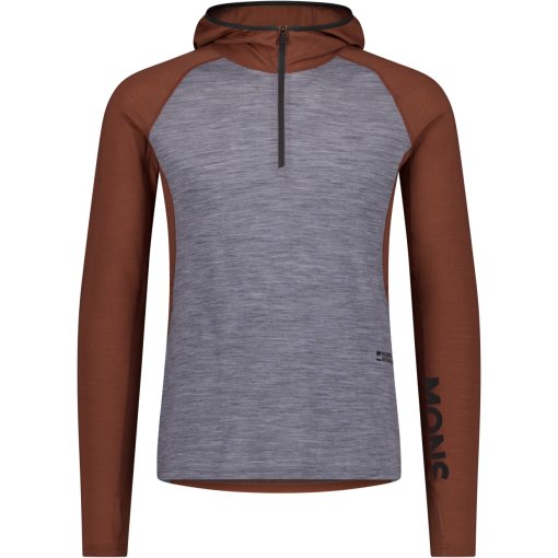 Photo produit de Mons Royale Temple Merino T-shirt à capuche et manches longues pour hommes - cinnamon / grey heather