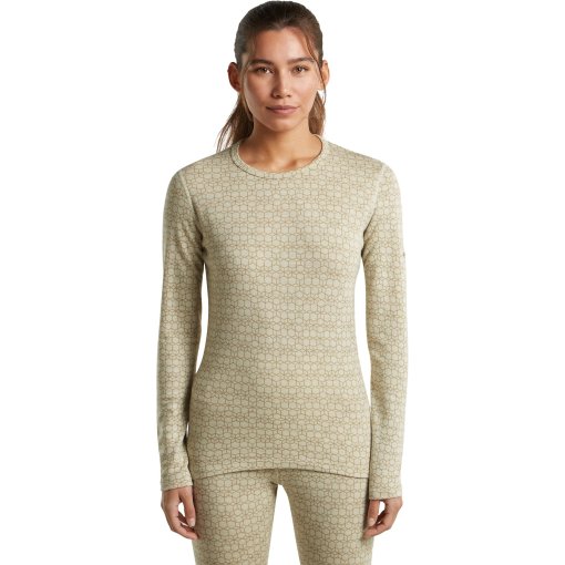 Image of Icebreaker Merino 260 Oasis Vertex Long Sleeve Crewe Thermal Top Alpine Geo Women - Undyed/Cumin