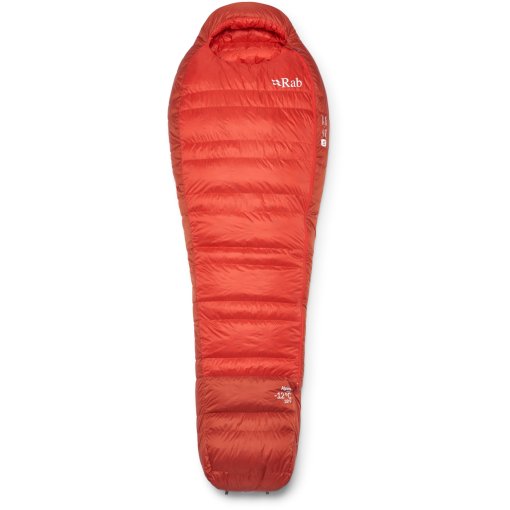 Photo produit de Rab Alpine -12C / 10F Sac de couchage en duvet - Long - Fermeture éclair à gauche - dark horizon/tuscan red
