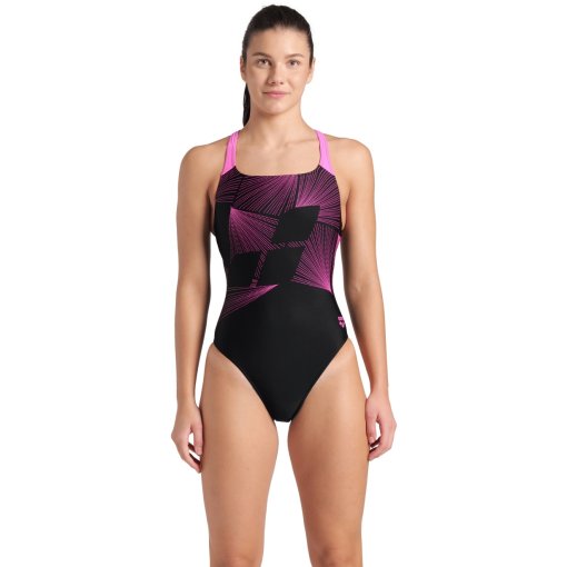 Foto de arena Traje de Baño Mujer - Feel Lights Control Pro Back Bustier - Negro/Shocking Pink