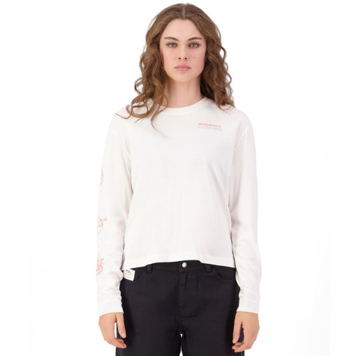 Slika izdelka Mons Royale Yonder Merino Organic Cotton Dolgorokavna ženska majica - vintage white