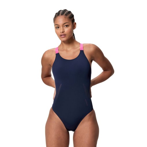 Picture of Speedo Solid Boom Leaderback Swimsuit Women - peacoat/margarita pink