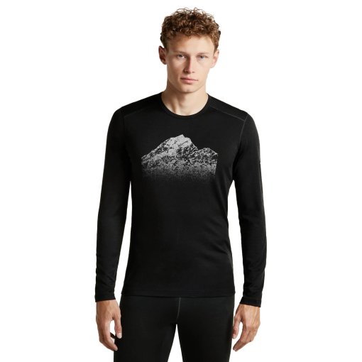 Zdjęcie: Icebreaker Merino 200 Oasis Męska koszulka termiczna z długim rękawem i okrągłym dekoltem „Rising Light” dla mężczyzn - Black