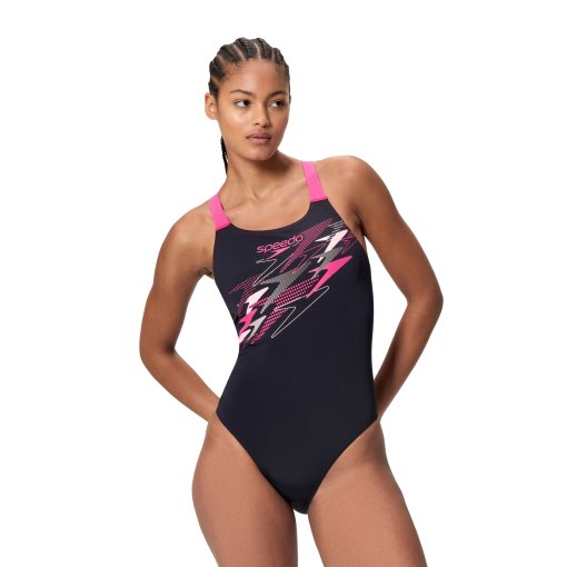 Picture of Speedo Medley Logo Medalist Swimsuit Women - anthracite/margarita pink