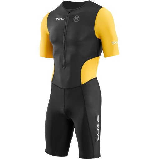 Picture of SKINS Tri Brand Short Sleeve Tri Suit - Black/Zest