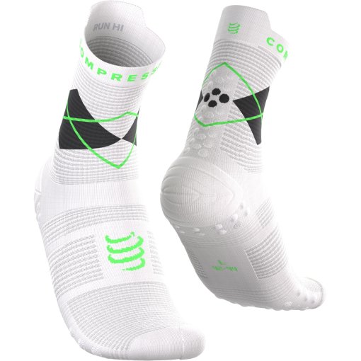 Slika izdelka Compressport Tekmovalne kompresijske nogavice Pro Racing v4.0 Run High - Diamond - white/black/neon green