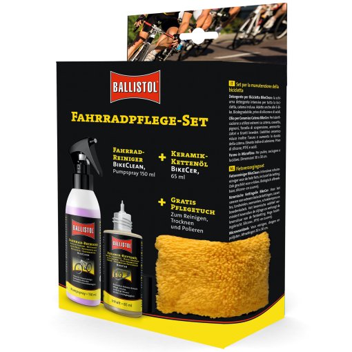 Foto de Ballistol Set para el Cuidado de la Bicicleta, Aceite Cerámico para Cadenas 65 ml + Limpiador para Bicicletas 150 ml + Paño de Microfibra