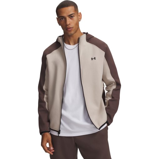 Photo produit de Under Armour UA Unstoppable Fleece Hommes - Vêtements avec fermeture éclair continue - Highland Buff/Peppercorn/Black