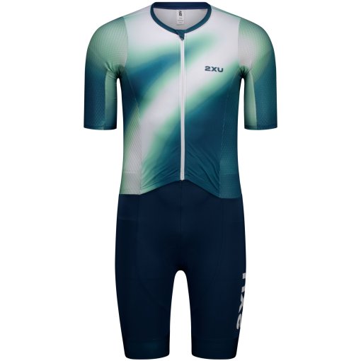 Immagine prodotto da 2XU Tuta da Triathlon Uomo - Aero Hex Sleeved - jelly mint/majol