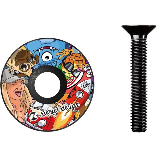 Produktbild von rie:sel design stem:cap Carbon Aheadkappe - Stickerbomb Eyecatcher