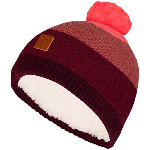 Produktbild von Trollkids Gryllefjord Bommelmütze Kinder - Deep Ruby/Frozen Berry/Pink Salmon