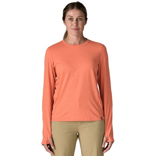 Photo produit de Patagonia Cap Cool Sun T-shirt manches longues pour femmes - Mellow Melon - Peach Sherbet X-Dye