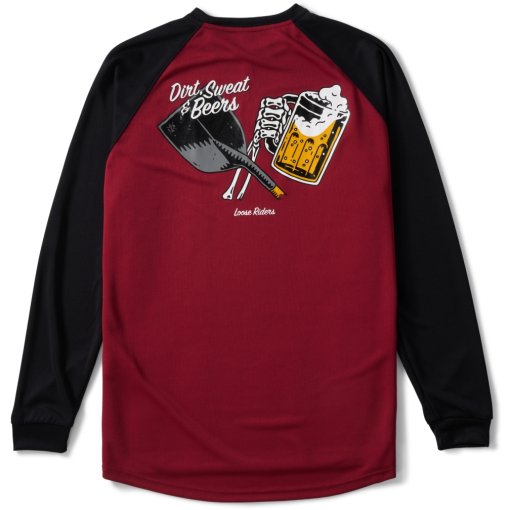 Immagine prodotto da Loose Riders Maglia a Maniche Lunghe Uomo - Grip It! - Dirt Sweat &amp; Beers Burgundy