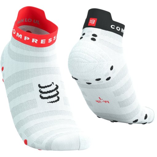 Produktbild von Compressport Pro Racing Kompressionssocken v4.0 Ultralight Run Low - white/fluo red/black