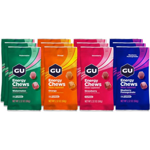 Photo produit de GU Energy Chews - Bonbons gélifiés aux fruits avec glucides - Assortiment - 12x60g