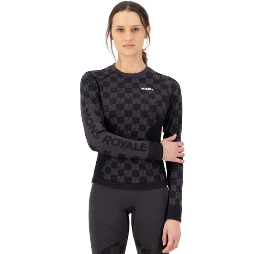 Foto de Mons Royale Camiseta Interior Manga Larga Mujer - Ascender Merino Seamless - forged iron / negro