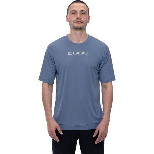Immagine prodotto da CUBE Maglia a Maniche Corte con Collo Rotondo Uomo - MTB Tech - smoke blue