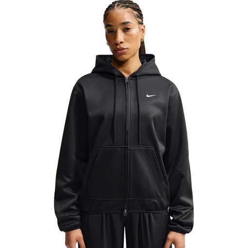 Photo produit de Nike Studio Fleece Therma-FIT Sweat à capuche avec fermeture éclair continue pour femme - noir/blanc IO0433-010