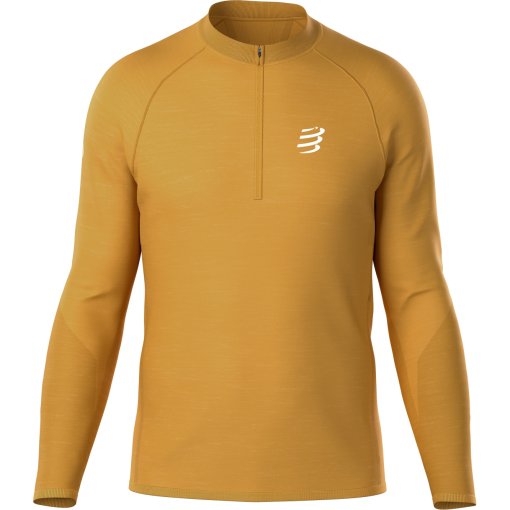 Picture of Compressport Trail Merino Half-Zip Longsleeve Shirt Men - sunflower/reflective white
