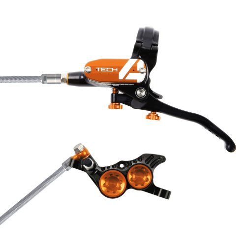 Produktbild von Hope Tech 4 V4 Scheibenbremse - Stahlflex - schwarz/orange - Hebel links