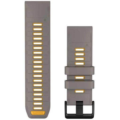 Produktbild von Garmin QuickFit Uhrenarmbänder (26 mm) – Silikon - Silbergrau/Dakota-Gelb