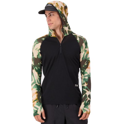 Picture of Mons Royale Temple Merino Long Sleeve Hood Men - bush camo / black