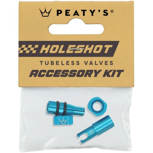 Picture of Peaty&#039;s Holeshot Fast Flow Tubeless Valves Accessory Kit - turquoise blue